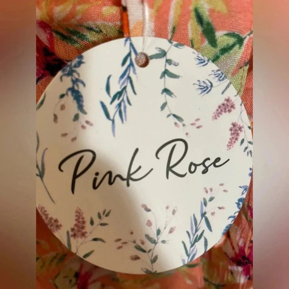 NWT Pink Rose Floral Spaghetti Strap Crop Top, Pink/Salmon Color Large Boho Chic - Picture 4 of 4
